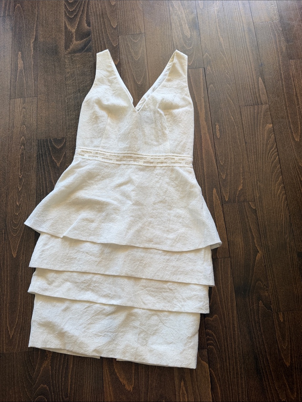 Emeline B Sleeveless White V-Neck Tiered Semi-Formal Summer Dress
